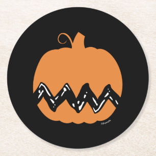 Peanuts   Charlie Brown Orange Pumpkin Round Paper Coaster