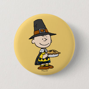 Peanuts Charlie Brown Pilgrim Button