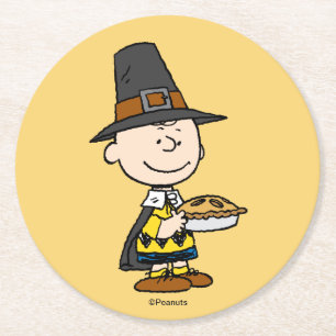 Peanuts Charlie Brown Pilgrim Round Paper Coaster