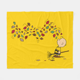 Peanuts Charlie Brown Raking Leaves Fleece Blanket