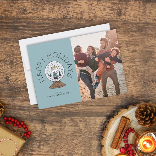 Peanuts | Charlie Brown Snow Globe Holiday Card (Card on table)