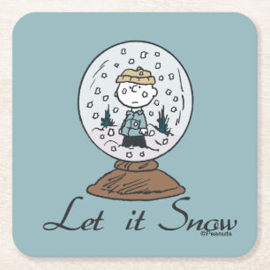 Peanuts   Charlie Brown Snow Globe Square Paper Coaster