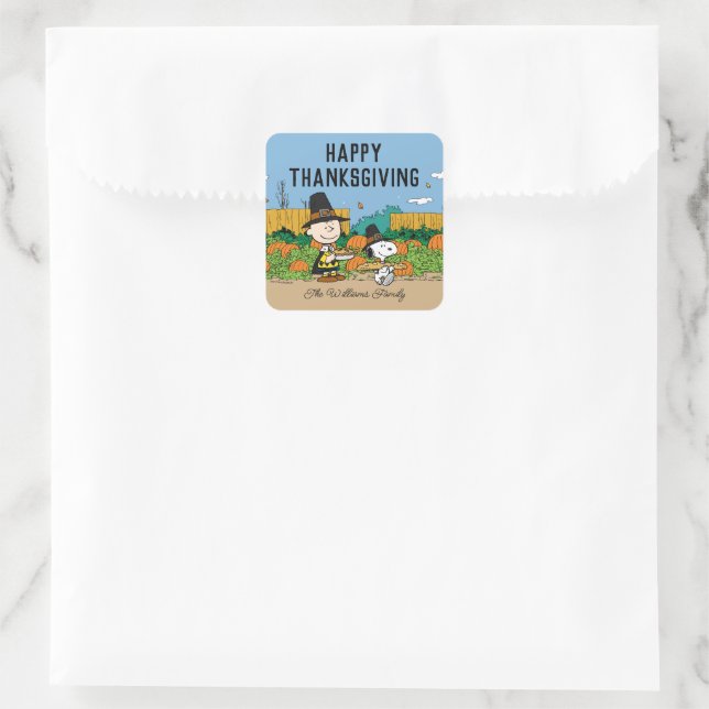 Peanuts | Charlie Brown Thanksgiving Add Your Name Square Sticker (Bag)