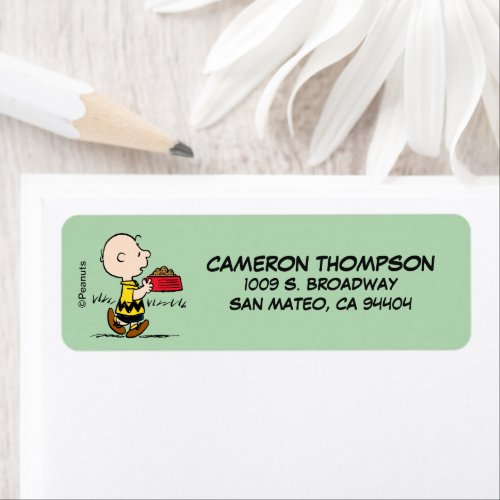 Peanuts  Charlie Brown with Snoopys Dish Label
