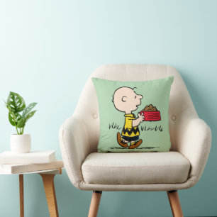 Peanuts   Charlie Brown with Snoopy's Dish Throw Pillow