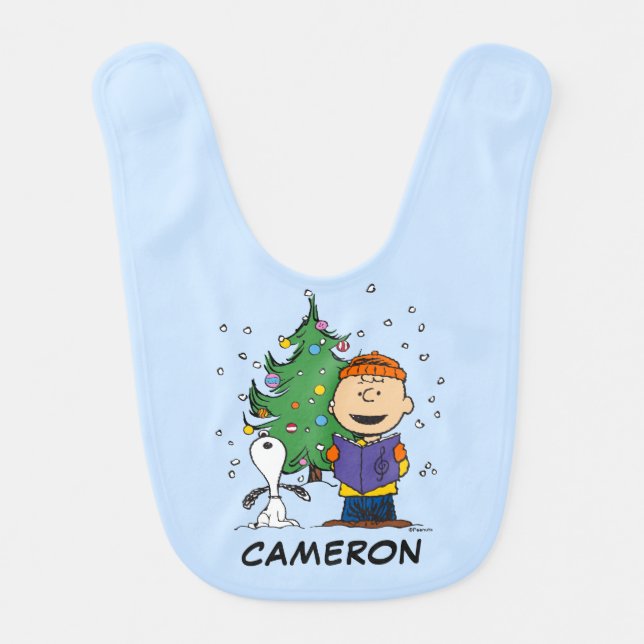 Peanuts | Christmas Caroling Baby Bib (Front)