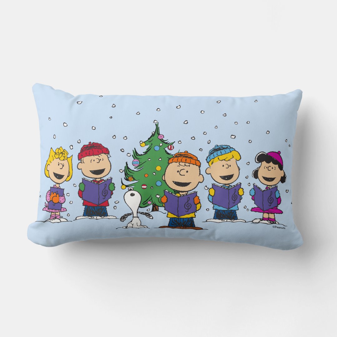 Peanuts | Christmas Caroling Lumbar Pillow | Zazzle