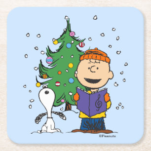 Peanuts Christmas Caroling Square Paper Coaster