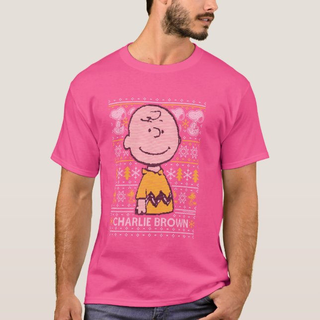 Peanuts Christmas Charlie Brown Knitted Pattern T-Shirt (Front)