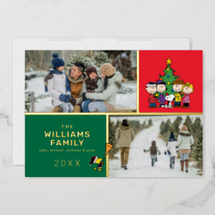 Peanuts Christmas Family Photo Collage Foil Holiday Card
