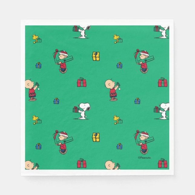 Peanuts | Christmas Gift Giving Pattern Napkins (Front)