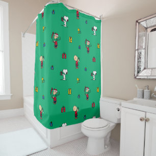 Peanuts   Christmas Gift Giving Pattern Shower Curtain