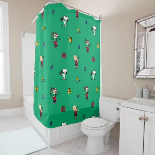 Peanuts  Christmas Gift Giving Pattern Shower Curtain