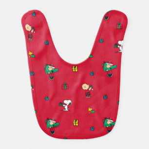 Peanuts Christmas Gift Giving Red Baby Bib