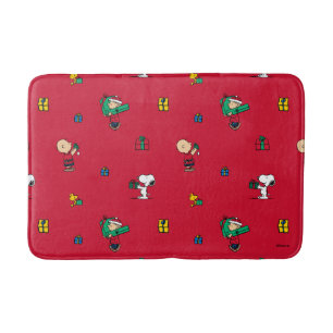 Peanuts Christmas Gift Giving Red Bath Mat