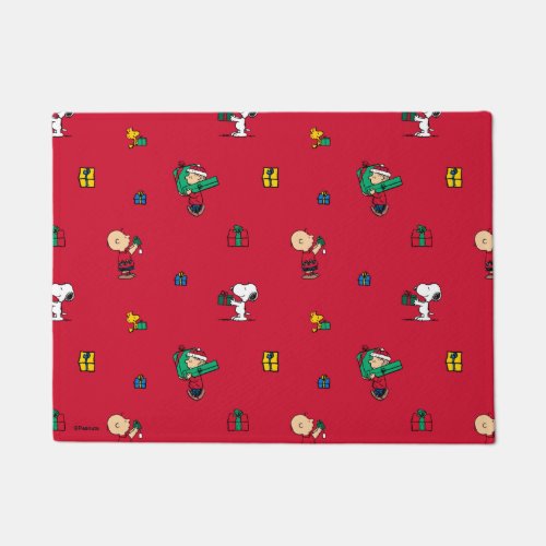 Peanuts  Christmas Gift Giving Red Doormat