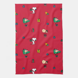Peanuts Christmas Gift Giving Red Kitchen Towel