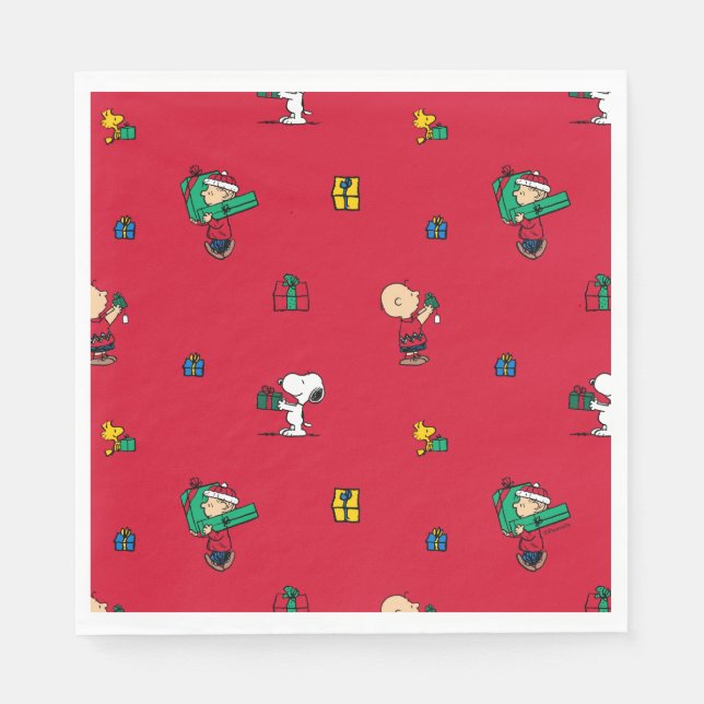Peanuts | Christmas Gift Giving Red Napkins (Front)