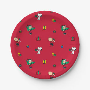 Peanuts   Christmas Gift Giving Red Paper Plates