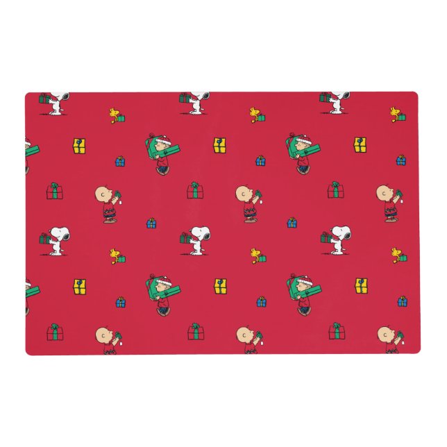 Peanuts | Christmas Gift Giving Red Placemat (Front)