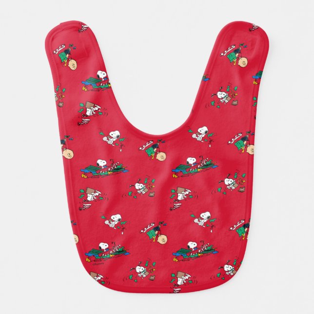 Peanuts | Christmas Gift Wrapping Pattern Baby Bib (Front)