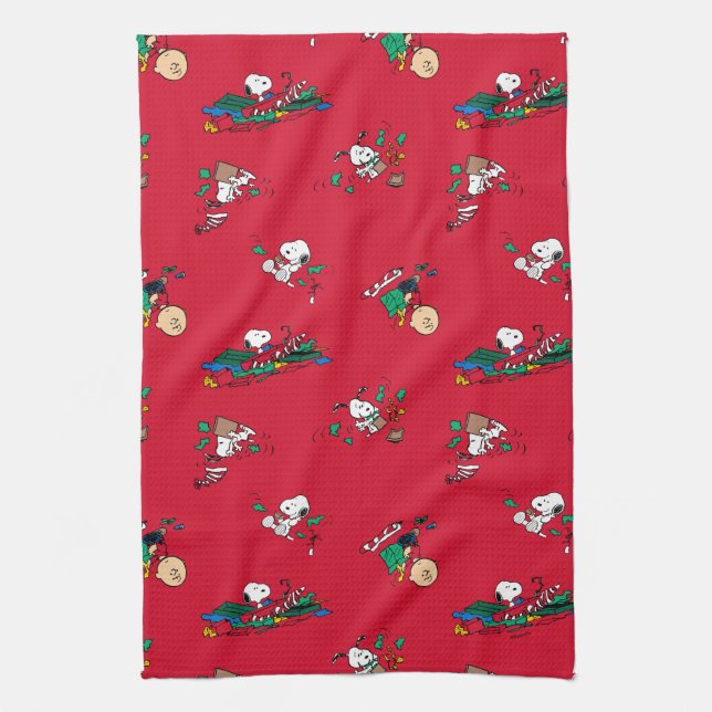 Peanuts | Christmas Gift Wrapping Pattern Kitchen Towel (Vertical)