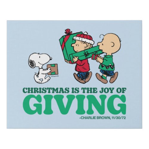 Peanuts  Christmas is the Joy of Giving Faux Canvas Print