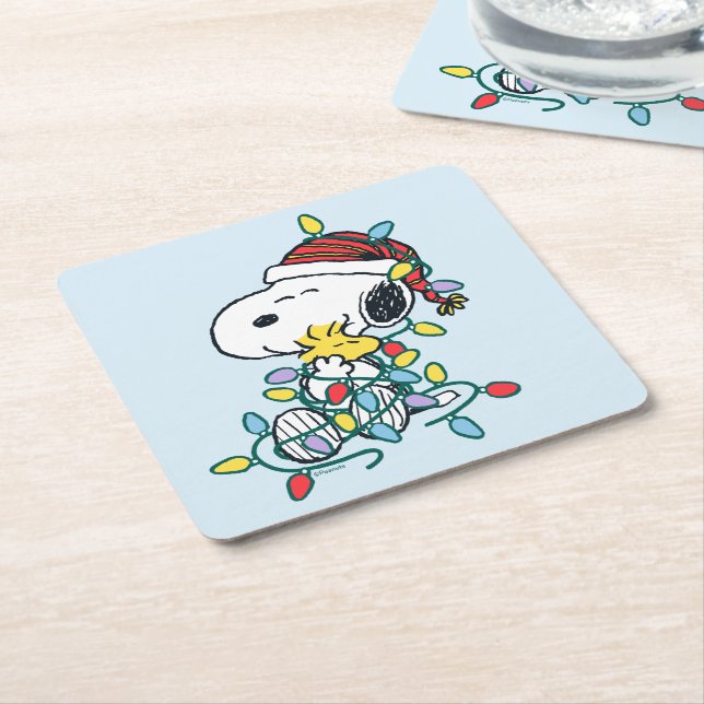 Peanuts | Christmas Love and Lights Square Paper Coaster (Angled)
