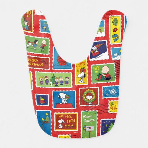 Peanuts  Christmas Postage Stamps Pattern Baby Bib