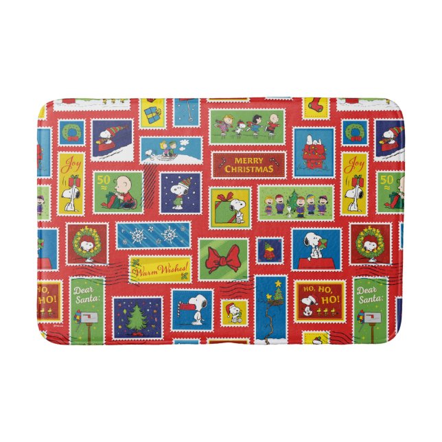 Peanuts | Christmas Postage Stamps Pattern Bath Mat (Front)