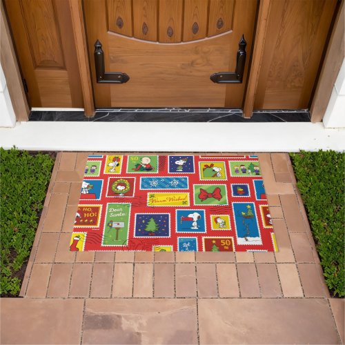 Peanuts  Christmas Postage Stamps Pattern Doormat