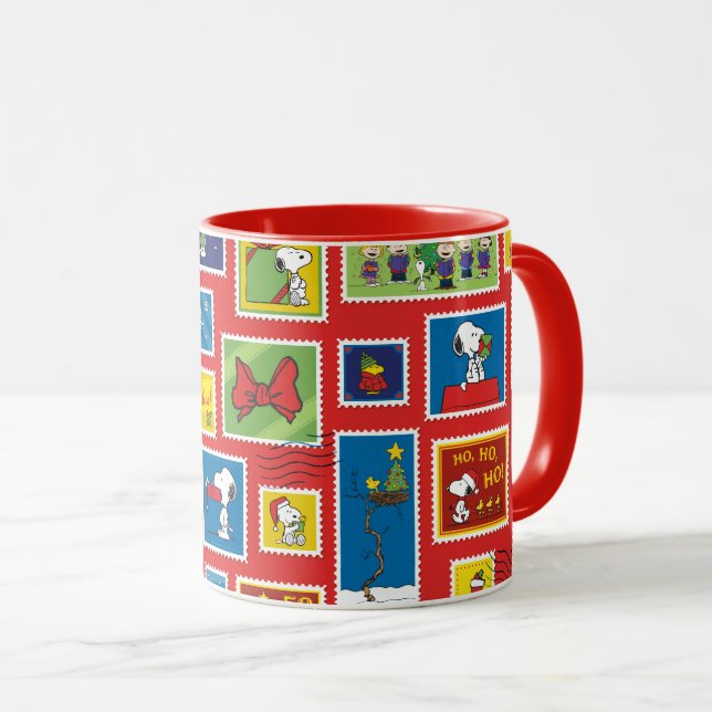Peanuts | Christmas Postage Stamps Pattern Mug (Front Right)