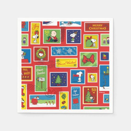 Peanuts  Christmas Postage Stamps Pattern Napkins