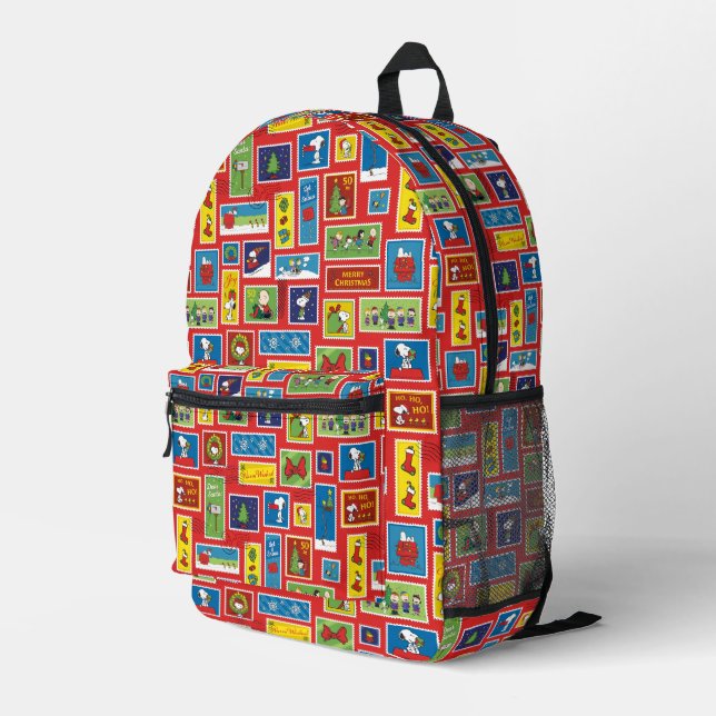 Peanuts | Christmas Postage Stamps Pattern Printed Backpack (Back Corner Right)