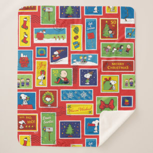 Peanuts   Christmas Postage Stamps Pattern Sherpa Blanket