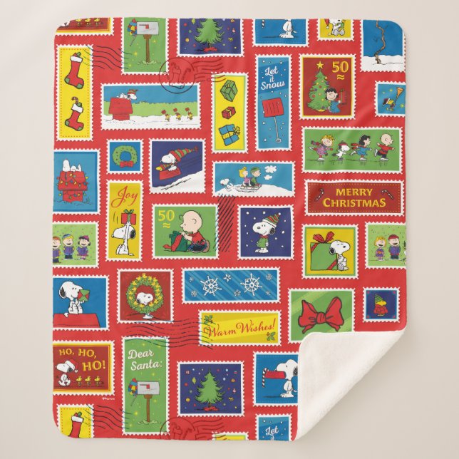Peanuts | Christmas Postage Stamps Pattern Sherpa Blanket (Front)