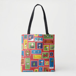 Peanuts Christmas Postage Stamps Pattern Tote Bag