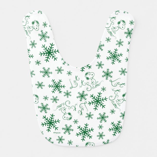 Peanuts | Christmas Snoopy Let It Snow Pattern Baby Bib (Front)