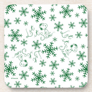 Peanuts Christmas Snoopy Let It Snow Pattern Beverage Coaster