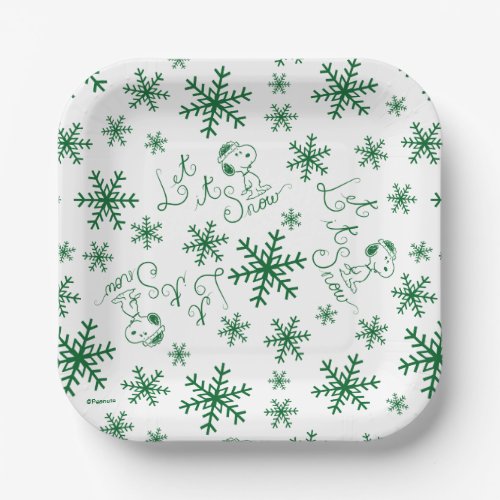 Peanuts  Christmas Snoopy Let It Snow Pattern Paper Plates
