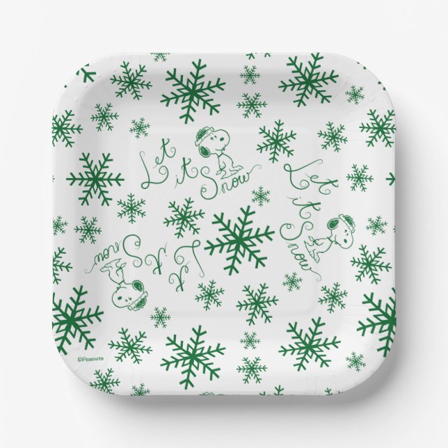Peanuts | Christmas Snoopy Let It Snow Pattern Paper Plates (Front)