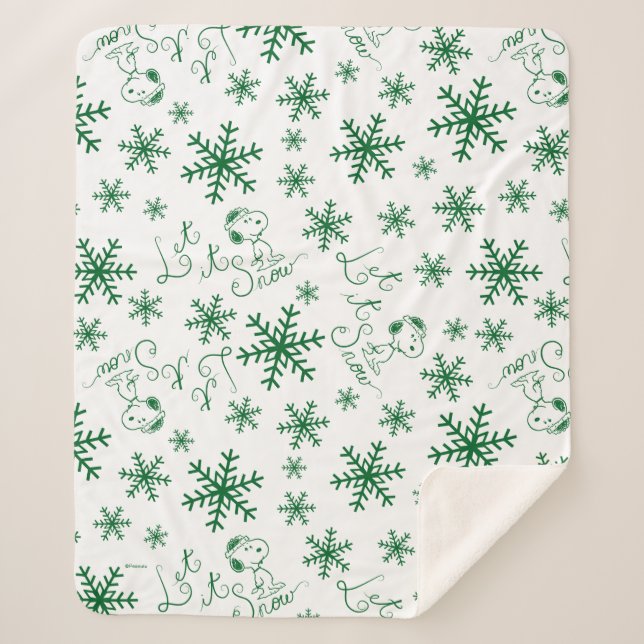 Peanuts | Christmas Snoopy Let It Snow Pattern Sherpa Blanket (Front)