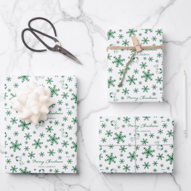 Peanuts | Christmas Snoopy Let It Snow Pattern Wrapping Paper Sheets (Front)
