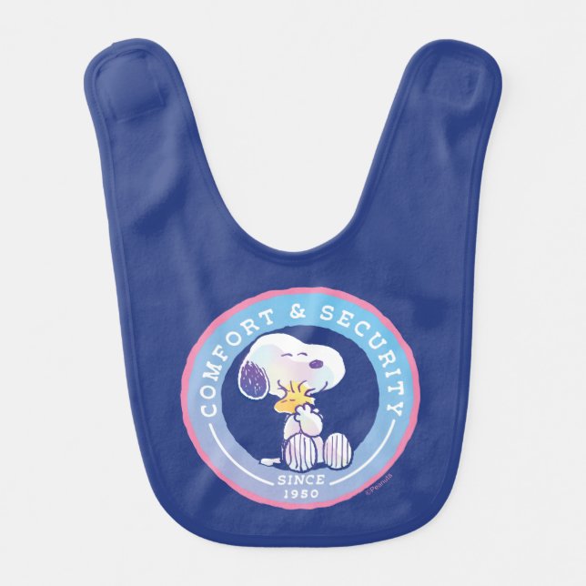 Peanuts | Comfort & Security Badge Blue Baby Bib (Front)