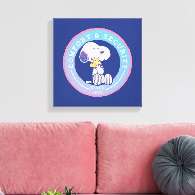 Peanuts | Comfort & Security Badge Blue Canvas Print (Insitu(LivingRoom))