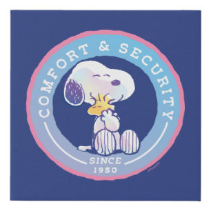 Peanuts Comfort & Security Badge Blue Faux Canvas Print