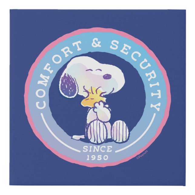 Peanuts | Comfort & Security Badge Blue Faux Canvas Print (Front)