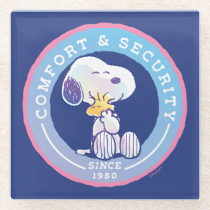 Peanuts Comfort & Security Badge Blue Glass Coaster