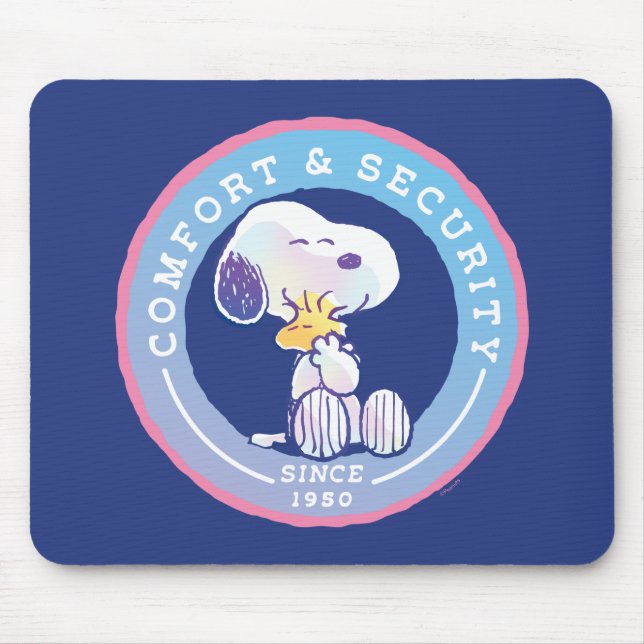 Peanuts | Comfort & Security Badge Blue Mouse Pad (Front)