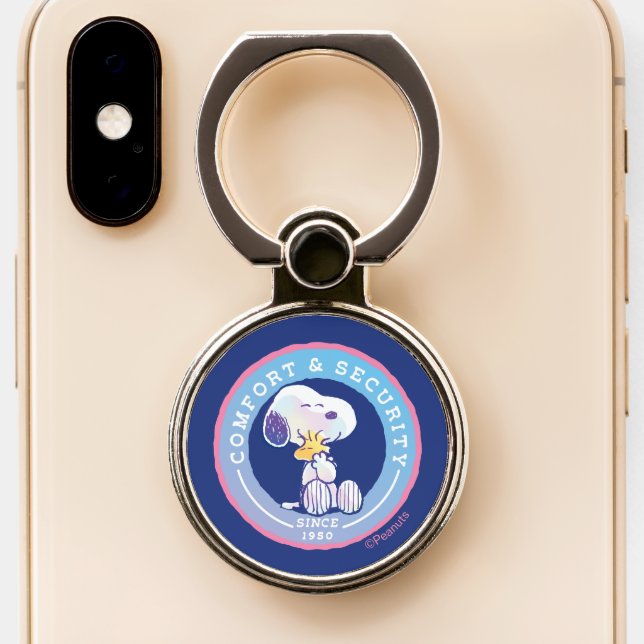 Peanuts | Comfort & Security Badge Blue Phone Ring Stand (Close Up)